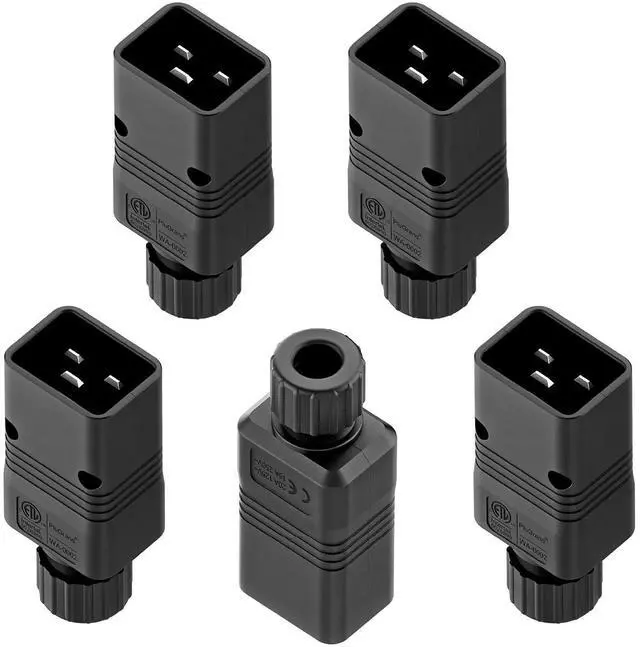 Main image of (5PACK) IEC 320 C20 Plug, 20A/125V, (ETL Verified) 16A/250V UPS/PDU Replacement Cord End Plugs, EN60320 C20 Male Connector, Black
