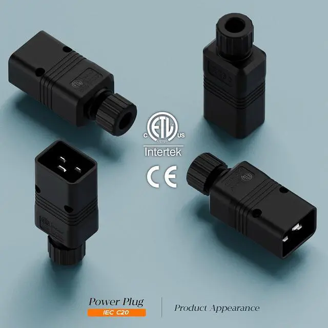 Alt view image 2 of 7 - (5PACK) IEC 320 C20 Plug, 20A/125V, (ETL Verified) 16A/250V UPS/PDU Replacement Cord End Plugs, EN60320 C20 Male Connector, Black