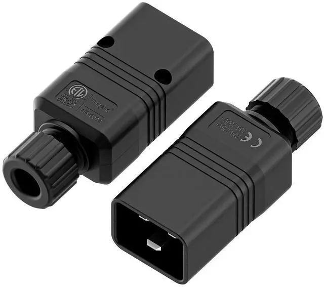Main image of (2PACK) IEC 320 C20 Plug, 20A/125V, (ETL Verified) 16A/250V UPS/PDU Replacement Cord End Plugs, EN60320 C20 Male Connector, Black
