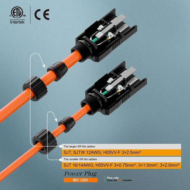 Alt view image 4 of 7 - (5PACK) IEC 320 C20 Plug, 20A/125V, (ETL Verified) 16A/250V UPS/PDU Replacement Cord End Plugs, EN60320 C20 Male Connector, Black