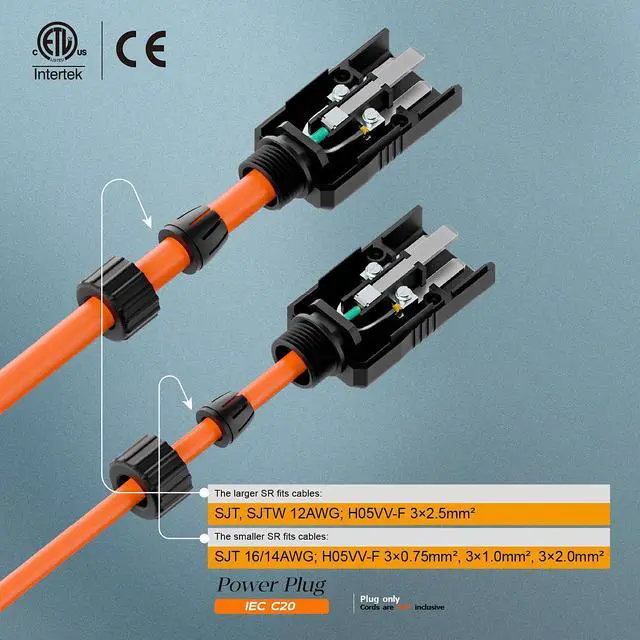 Alt view image 5 of 7 - (2PACK) IEC 320 C20 Plug, 20A/125V, (ETL Verified) 16A/250V UPS/PDU Replacement Cord End Plugs, EN60320 C20 Male Connector, Black