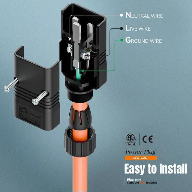 Alt view image 4 of 7 - (2PACK) IEC 320 C20 Plug, 20A/125V, (ETL Verified) 16A/250V UPS/PDU Replacement Cord End Plugs, EN60320 C20 Male Connector, Black