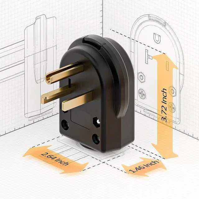 Alt view image 2 of 7 - 30AMP 125 Volt Nema 5-30P Plug, Plugrand 30 Amp 125 Volt Angle Plug, 3 Pole 3 Wire Grounding Straight Blade Connector for Welders, Work with Cable OD Max. 1.0 Inch
