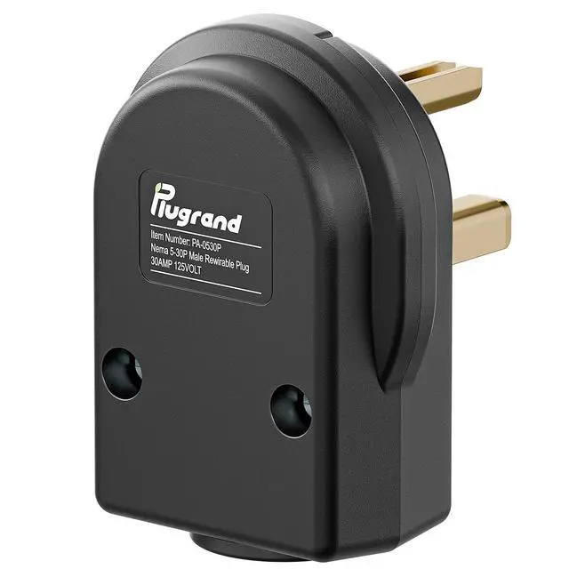 Alt view image 3 of 7 - 30AMP 125 Volt Nema 5-30P Plug, Plugrand 30 Amp 125 Volt Angle Plug, 3 Pole 3 Wire Grounding Straight Blade Connector for Welders, Work with Cable OD Max. 1.0 Inch
