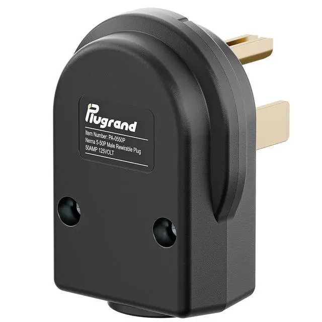 Alt view image 2 of 7 - 50AMP 125 Volt Nema 5-50P Plug 50 Amp 125 Volt Angle Plug, 3 Pole 3 Wire Grounding Straight Blade Plug for Welders, Work with Cable OD Max. 1.06Inch