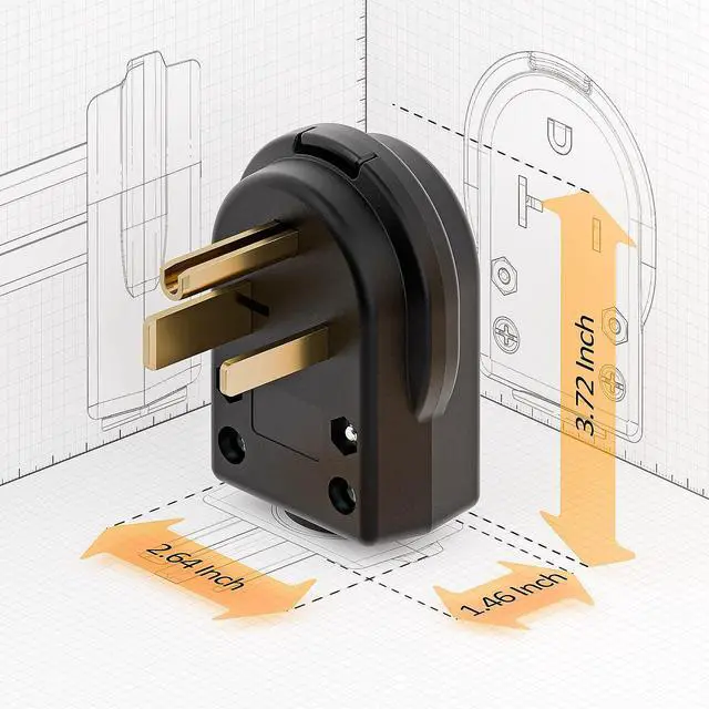 Alt view image 3 of 7 - 50AMP 125 Volt Nema 5-50P Plug 50 Amp 125 Volt Angle Plug, 3 Pole 3 Wire Grounding Straight Blade Plug for Welders, Work with Cable OD Max. 1.06Inch