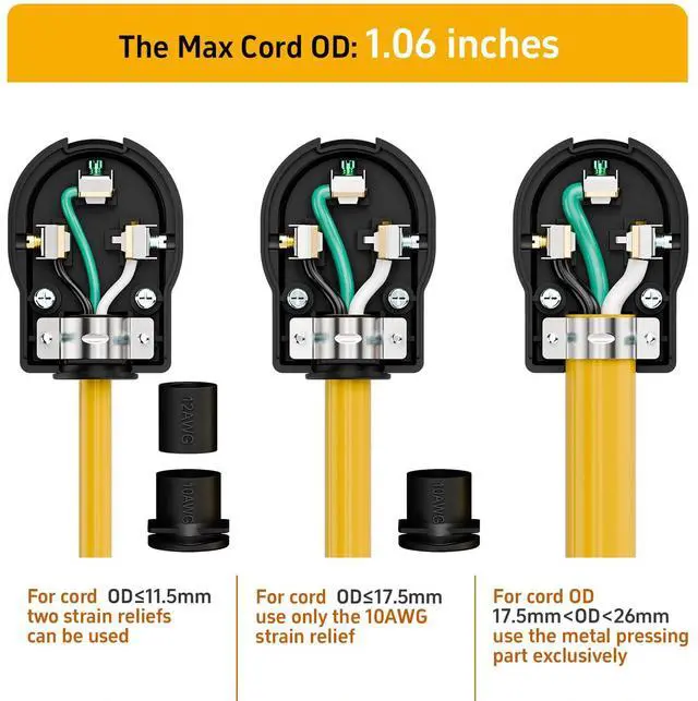 Alt view image 7 of 7 - 50AMP 125 Volt Nema 5-50P Plug 50 Amp 125 Volt Angle Plug, 3 Pole 3 Wire Grounding Straight Blade Plug for Welders, Work with Cable OD Max. 1.06Inch