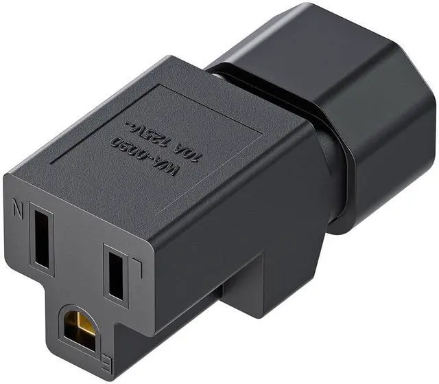 Main image of IEC 320 C14 to Nema 5-15R AC Adapter, Vellcon C14 to 5-15R USA 3Pole Power Adapter, IEC 3Pole Male to USA Female AC Converter, Black Color