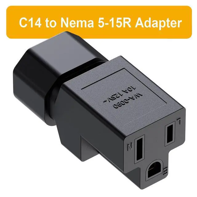Alt view image 4 of 7 - IEC 320 C14 to Nema 5-15R AC Adapter, Vellcon C14 to 5-15R USA 3Pole Power Adapter, IEC 3Pole Male to USA Female AC Converter, Black Color