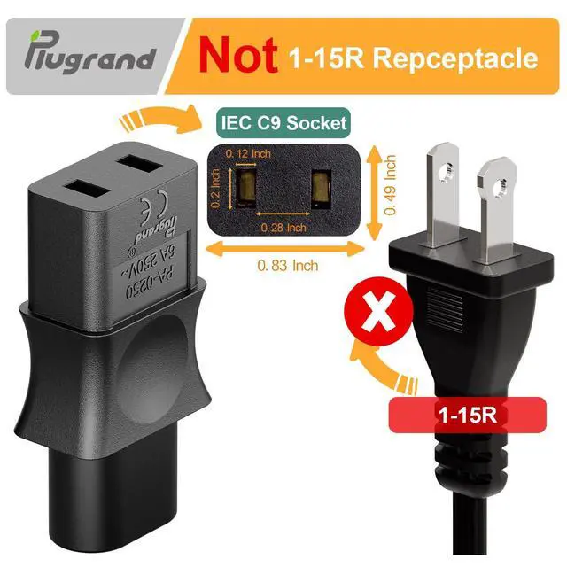 Alt view image 3 of 7 - PA-0250 IEC C8 to C9 Power Adapter, IEC 320 C9 Power Cord Adapter | Replacement Adapters Compatible with Roland MK-80, D-50 Synthesizer, MKS-20/ SG1D, Black