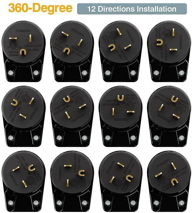 Alt view image 3 of 7 - Nema 6-20P 20A 250V Plug, Plugrand ETL Listed 6-20P T-Blade Industrial Plug | Easy Assembly 20Amp 250Volt USA Canada 3-Prong Male Angled Adapter, 12-Directions Rotatable Connector, Black