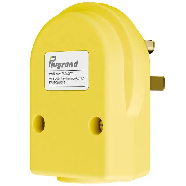 Alt view image 2 of 7 - Nema 6-50P Welder Plug,50 Amp 250 Volt Plug, Plugrand 3 Pole 3 Wire Grounding Straight Blade Plug for Welders, Work with Cable OD Max. 1.06 Inch Yellow