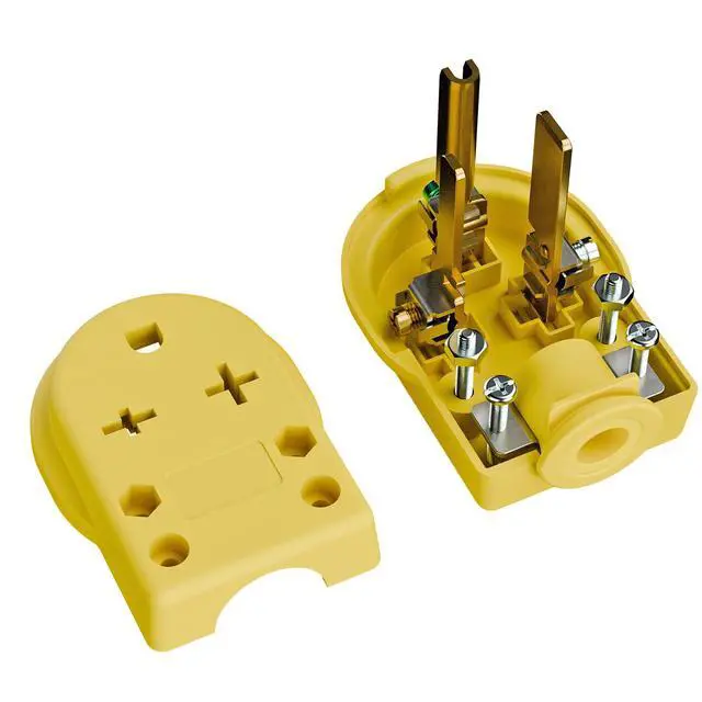 Alt view image 3 of 7 - Nema 6-50P Welder Plug,50 Amp 250 Volt Plug, Plugrand 3 Pole 3 Wire Grounding Straight Blade Plug for Welders, Work with Cable OD Max. 1.06 Inch Yellow