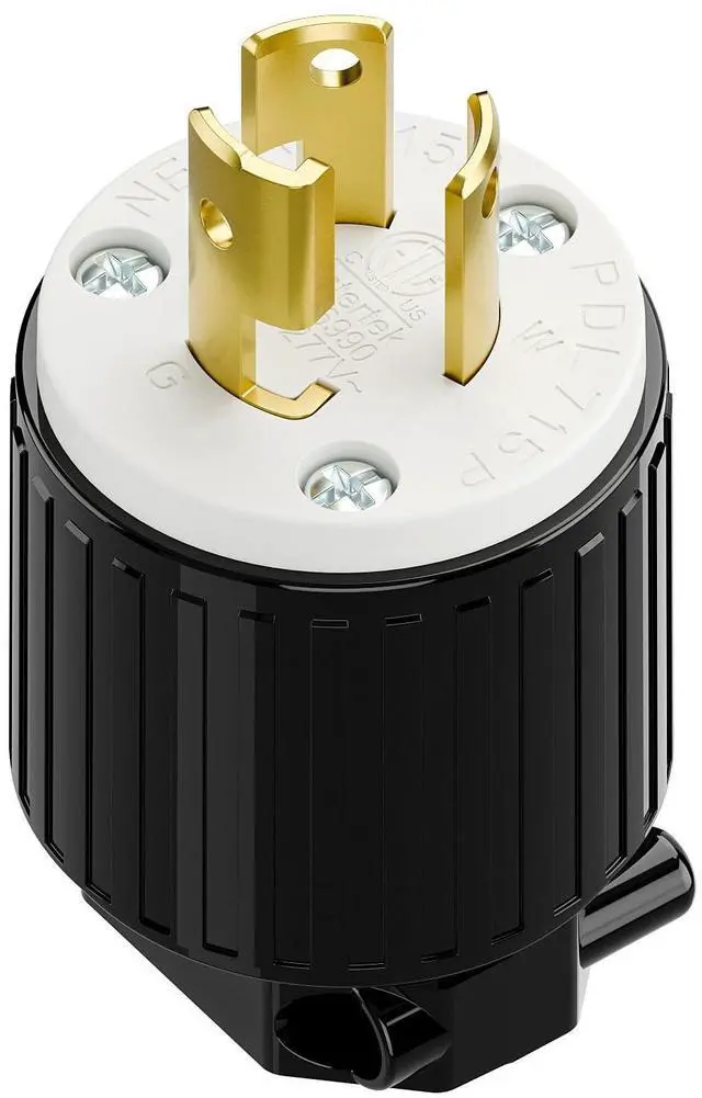 Main image of NEMA L7-15P Locking Plug, (ETL Listed) Cord End Connector, Twist Lock L7-15 15Amp 277Volt Female AC Connector, Industrial Grade 15A 277V Replacement Plugs PDL715P Black/White
