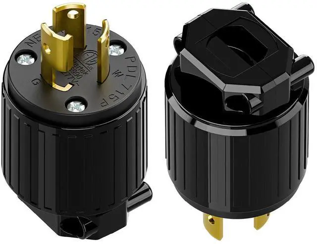 Main image of 2PACK NEMA L7-15P Locking Plug, (ETL Listed) Cord End Connector, Twist Lock L7-15 15Amp 277Volt Female AC Connector, Industrial Grade 15A 277V Replacement Plugs PDL715P Black
