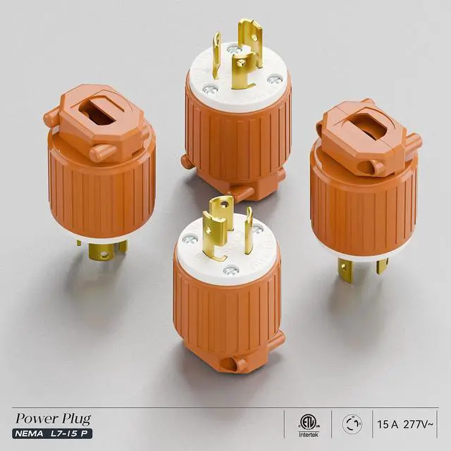 Alt view image 7 of 7 - 2PACK NEMA L7-15P Locking Plug, (ETL Listed) Cord End Connector, Twist Lock L7-15 15Amp 277Volt Female AC Connector, Industrial Grade 15A 277V Replacement Plugs PDL715P Orange