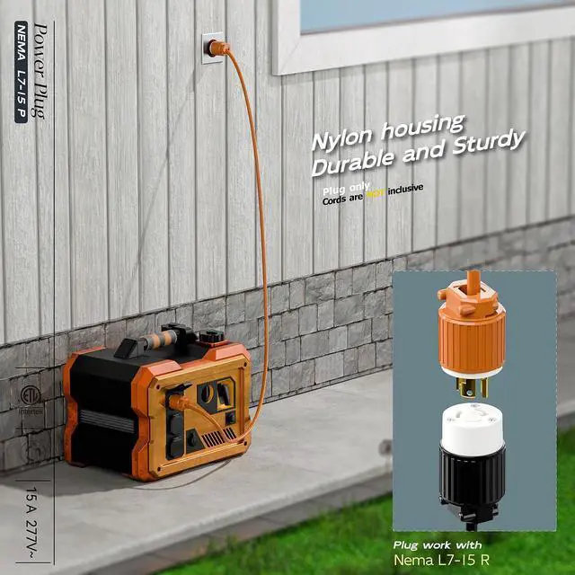 Alt view image 6 of 7 - 2PACK NEMA L7-15P Locking Plug, (ETL Listed) Cord End Connector, Twist Lock L7-15 15Amp 277Volt Female AC Connector, Industrial Grade 15A 277V Replacement Plugs PDL715P Orange