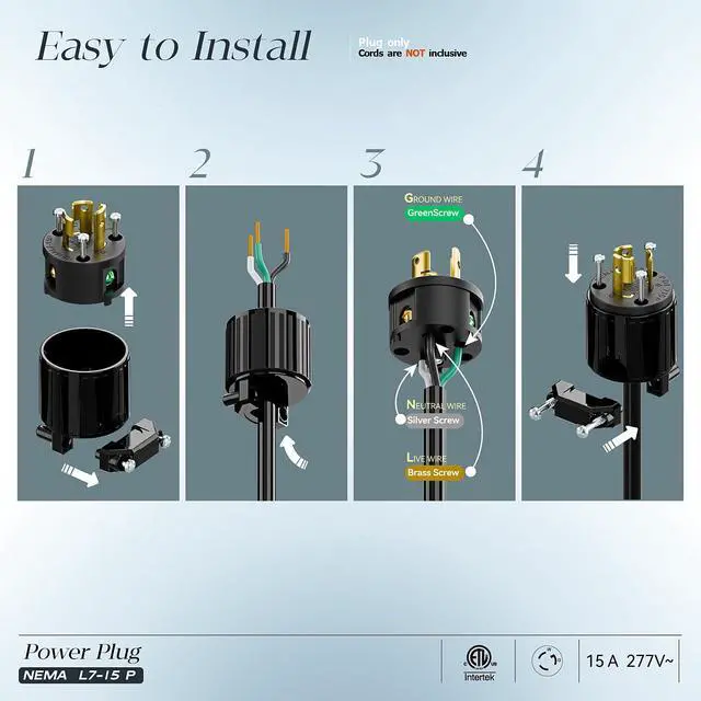Alt view image 3 of 7 - 2PACK NEMA L7-15P Locking Plug, (ETL Listed) Cord End Connector, Twist Lock L7-15 15Amp 277Volt Female AC Connector, Industrial Grade 15A 277V Replacement Plugs PDL715P Black