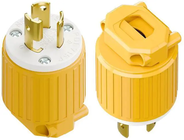 Main image of 2PACK NEMA L7-15P Locking Plug, (ETL Listed) Cord End Connector, Twist Lock L7-15 15Amp 277Volt Female AC Connector, Industrial Grade 15A 277V Replacement Plugs PDL715P Yellow