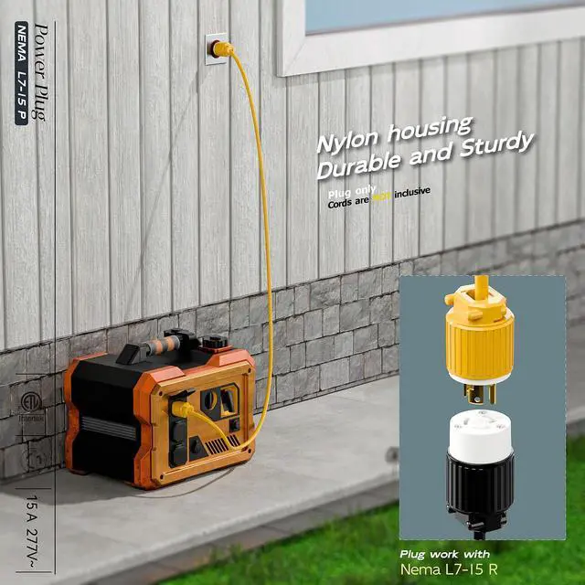 Alt view image 6 of 7 - NEMA L7-15P Locking Plug, (ETL Listed) Cord End Connector, Twist Lock L7-15 15Amp 277Volt Female AC Connector, Industrial Grade 15A 277V Replacement Plugs PDL715P Yellow