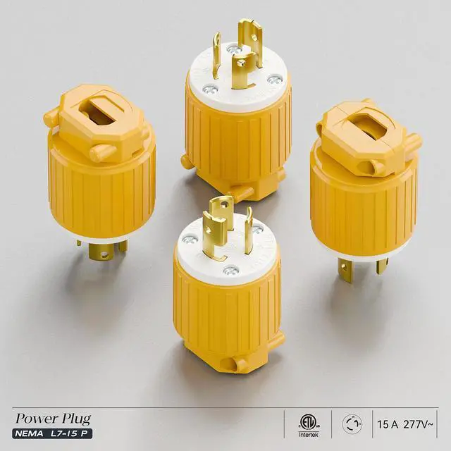 Alt view image 7 of 7 - NEMA L7-15P Locking Plug, (ETL Listed) Cord End Connector, Twist Lock L7-15 15Amp 277Volt Female AC Connector, Industrial Grade 15A 277V Replacement Plugs PDL715P Yellow