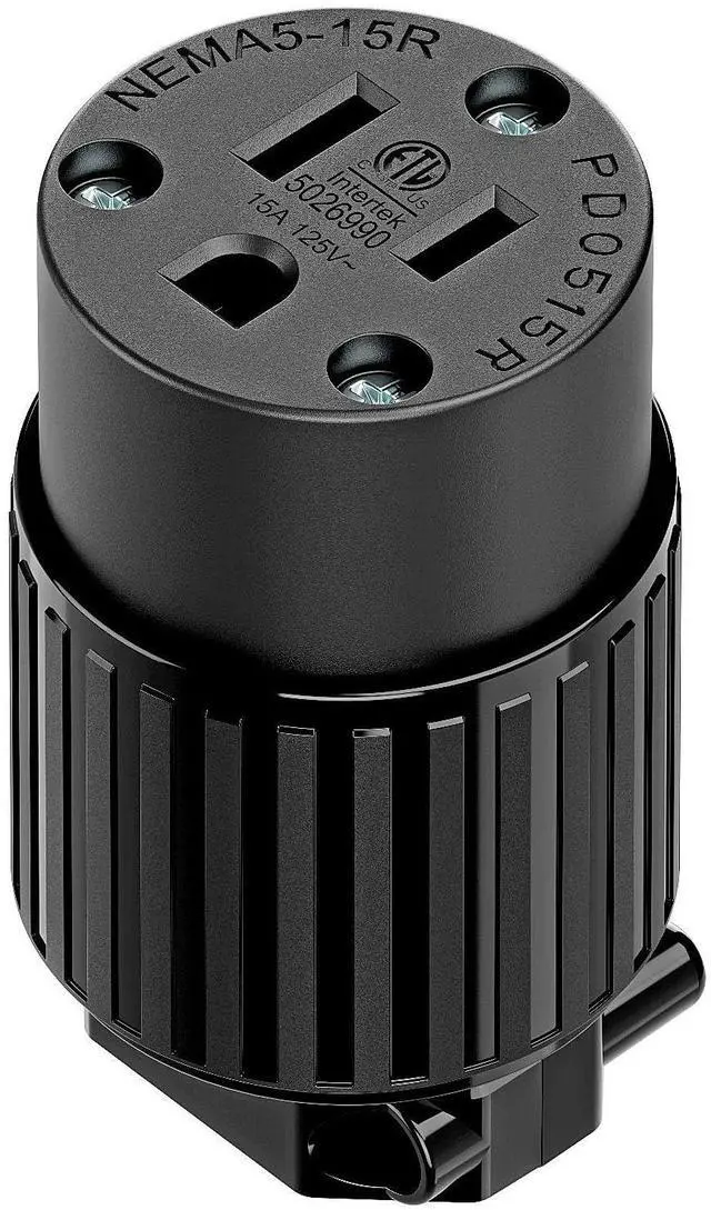 Main image of Nema 5-15R/5-15C Female Socket, ETL Listed 15AMP/125VOLT,15A Straight DIY Receptacle, USA Canada 3-Prong Connector, 15A Household AC Industrial Grade Cord End Socket Full Black