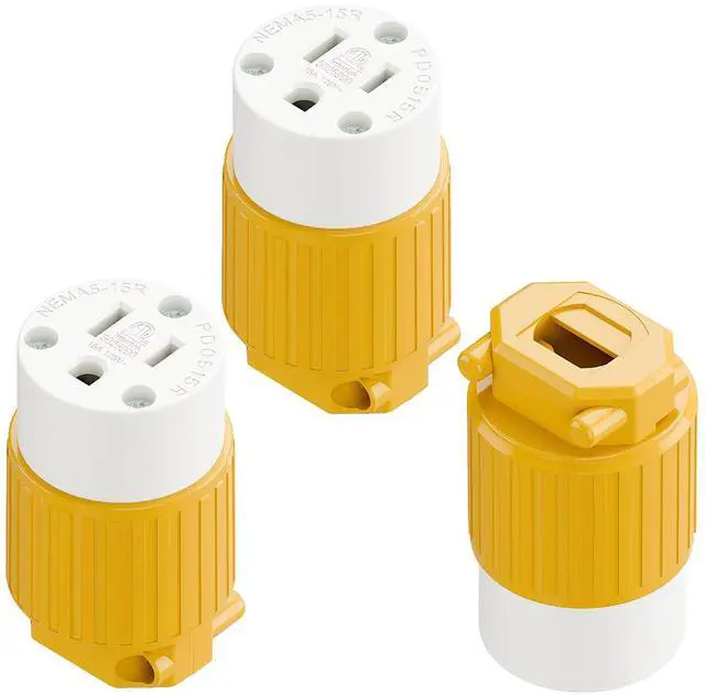 Main image of (3PACK) Nema 5-15R/5-15C Female Socket, Plugrand ETL Listed 15A 125V Plug | 15A Straight DIY Receptacle, USA Canada 3-Prong Connector, 15A Household AC Industrial Grade Cord End Socket Yellow