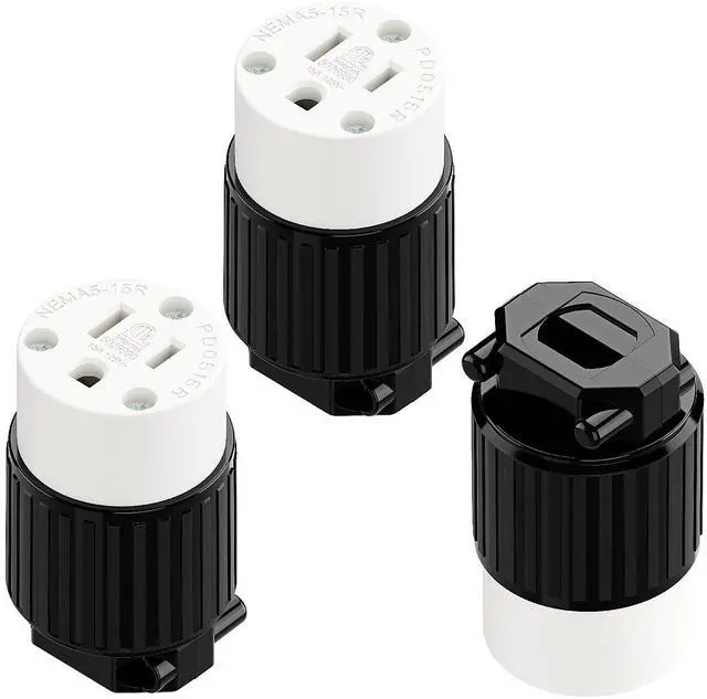 Main image of (3PACK) Nema 5-15R/5-15C Female Socket, Plugrand ETL Listed 15AMP/125VOLT | 15A Straight DIY Receptacle, USA Canada 3-Prong Connector, 15A Household AC Industrial Grade Cord End Socket Black/White