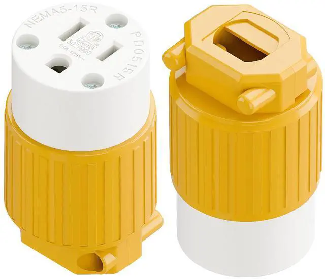 Main image of (2PACK) Nema 5-15R/5-15C Female Socket, Plugrand ETL Listed 15A 125V Plug | 15A Straight DIY Receptacle, USA Canada 3-Prong Connector, 15A Household AC Industrial Grade Cord End Socket Yellow