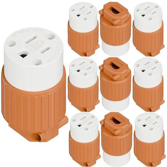 Main image of (10PACK) Nema 5-15R/5-15C Female Socket, Plugrand ETL Listed 15AMP/125VOLT | 15A Straight DIY Receptacle, USA Canada 3-Prong Connector, 15A Household AC Industrial Grade Cord End Socket Orange Color
