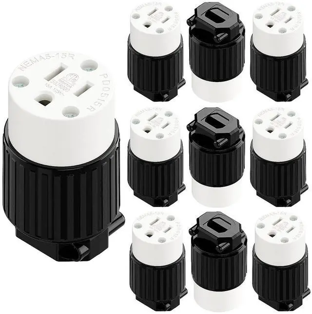 Main image of (10PACK) Nema 5-15R/5-15C Female Socket, Plugrand ETL Listed 15AMP/125VOLT | 15A Straight DIY Receptacle, USA Canada 3-Prong Connector, 15A Household AC Industrial Grade Cord End Socket Black/White