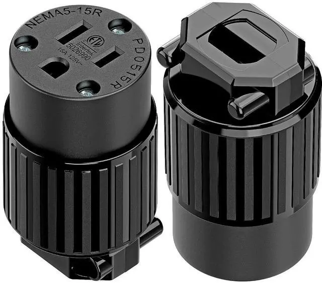 Main image of (2PACK) Nema 5-15R/5-15C Female Socket, Plugrand ETL Listed 15AMP/125VOLT | 15A Straight DIY Receptacle, USA Canada 3-Prong Connector, 15A Household AC Industrial Grade Cord End Socket Full Black