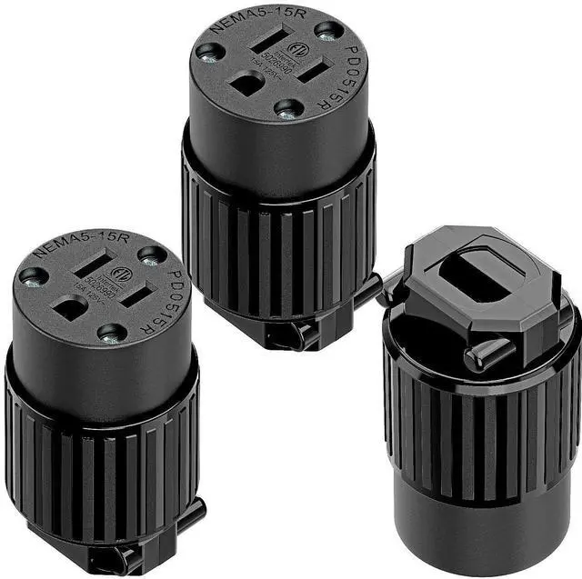 Main image of (3PACK) Nema 5-15R/5-15C Female Socket, Plurand ETL Listed 15AMP/125VOLT | 15A Straight DIY Receptacle, USA Canada 3-Prong Connector, 15A Household AC Industrial Grade Cord End Socket Full Black