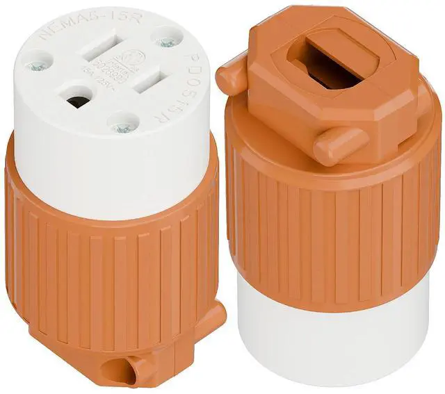 Main image of (2PACK) Nema 5-15R/5-15C Female Socket, Plugrand ETL Listed 15AMP/125VOLT | 15A Straight DIY Receptacle, USA Canada 3-Prong Connector, 15A Household AC Industrial Grade Cord End Socket Orange