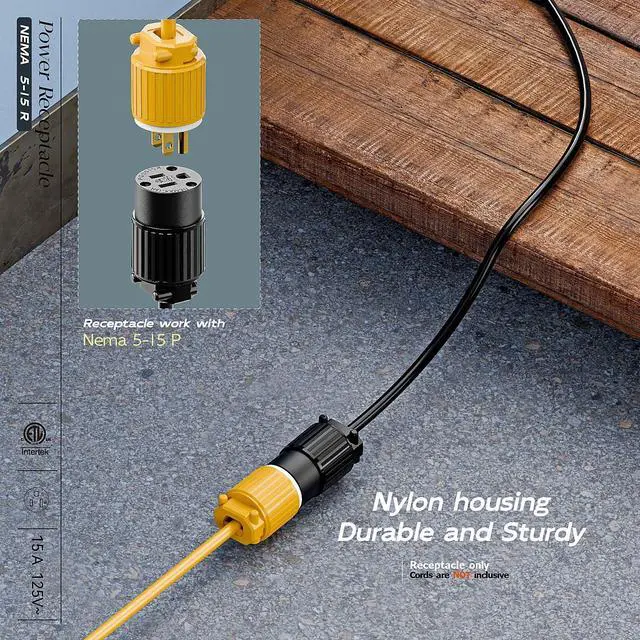 Alt view image 6 of 7 - (3PACK) Nema 5-15R/5-15C Female Socket, Plurand ETL Listed 15AMP/125VOLT | 15A Straight DIY Receptacle, USA Canada 3-Prong Connector, 15A Household AC Industrial Grade Cord End Socket Full Black