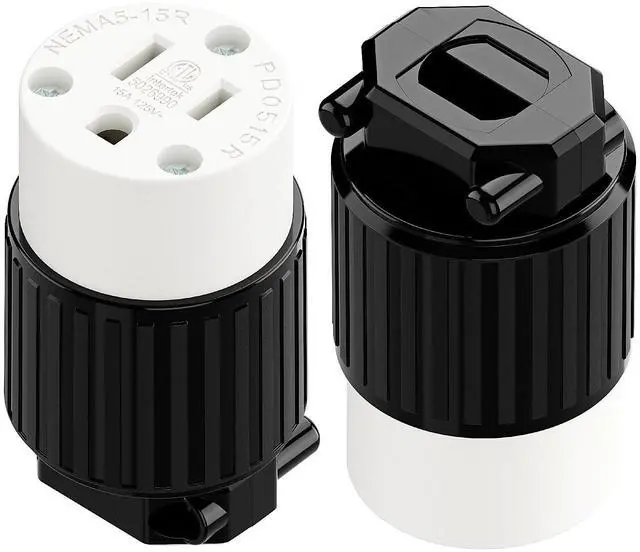 Main image of (2PACK) Nema 5-15R/5-15C Female Socket, Plugrand ETL Listed 15AMP/125VOLT | 15A Straight DIY Receptacle, USA Canada 3-Prong Connector, 15A Household AC Industrial Grade Cord End Socket Black/White