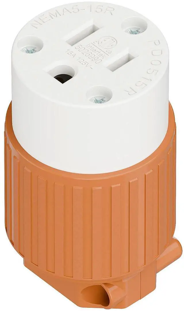 Main image of Nema 5-15R/5-15C Female Socket, ETL Listed 15AMP/125VOLT,15A Straight DIY Receptacle, USA Canada 3-Prong Connector, 15A Household AC Industrial Grade Cord End Socket Orange Color