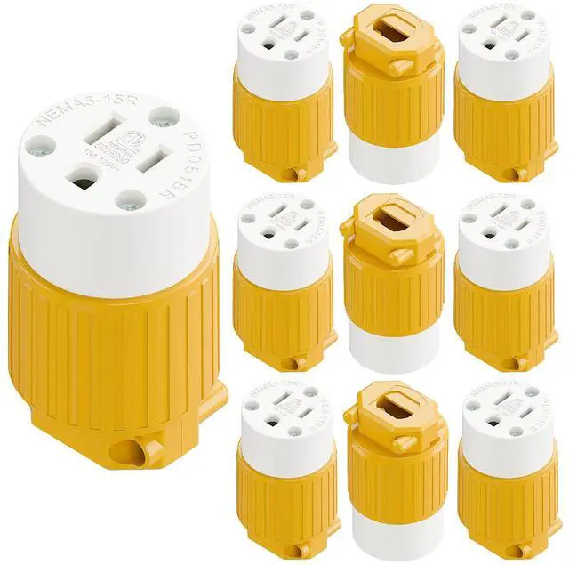 Main image of (10PACK) Nema 5-15R/5-15C Female Socket, Plugrand ETL Listed 15A 125V Plug | 15A Straight DIY Receptacle, USA Canada 3-Prong Connector, 15A Household AC Industrial Grade Cord End Socket Yellow