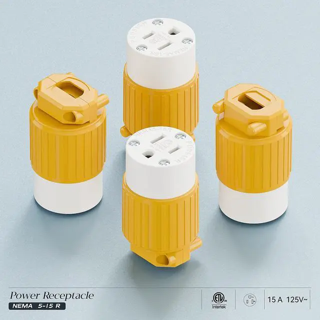 Alt view image 7 of 7 - (3PACK) Nema 5-15R/5-15C Female Socket, Plugrand ETL Listed 15A 125V Plug | 15A Straight DIY Receptacle, USA Canada 3-Prong Connector, 15A Household AC Industrial Grade Cord End Socket Yellow