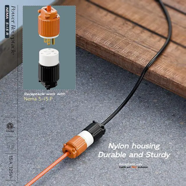 Alt view image 6 of 7 - (10PACK) Nema 5-15R/5-15C Female Socket, Plugrand ETL Listed 15AMP/125VOLT | 15A Straight DIY Receptacle, USA Canada 3-Prong Connector, 15A Household AC Industrial Grade Cord End Socket Black/White