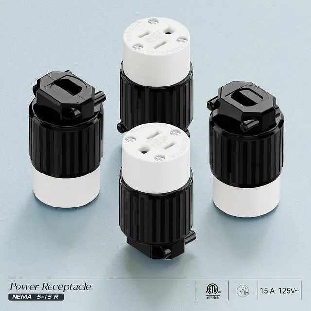 Alt view image 7 of 7 - (10PACK) Nema 5-15R/5-15C Female Socket, Plugrand ETL Listed 15AMP/125VOLT | 15A Straight DIY Receptacle, USA Canada 3-Prong Connector, 15A Household AC Industrial Grade Cord End Socket Black/White