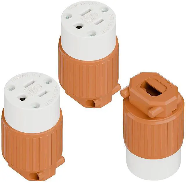 Main image of (3PACK) Nema 5-15R/5-15C Female Socket, Plugrand ETL Listed 15AMP/125VOLT | 15A Straight DIY Receptacle, USA Canada 3-Prong Connector, 15A Household AC Industrial Grade Cord End Socket Orange Color
