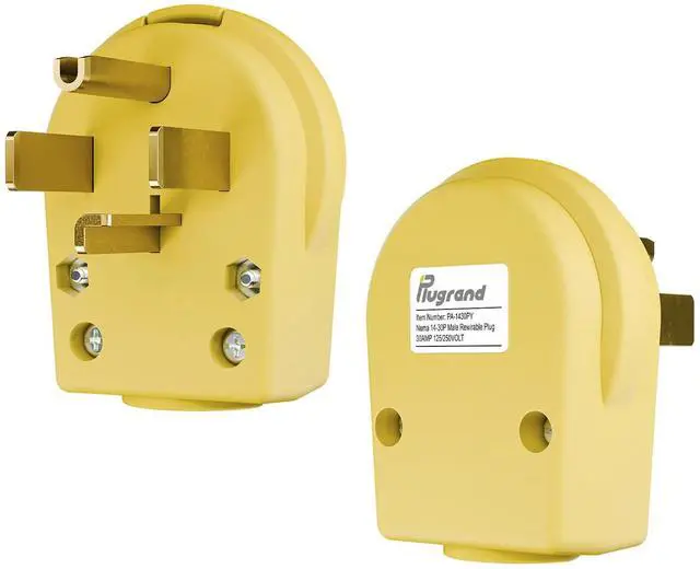 Main image of (2Pack) Nema 14-30P Plug 30 Amp 125/250 Volt Angle Plug, Plugrand 30Amp Plug for Dyer and Ranges, Work with Cable OD Max. 1.06 Inch Yellow