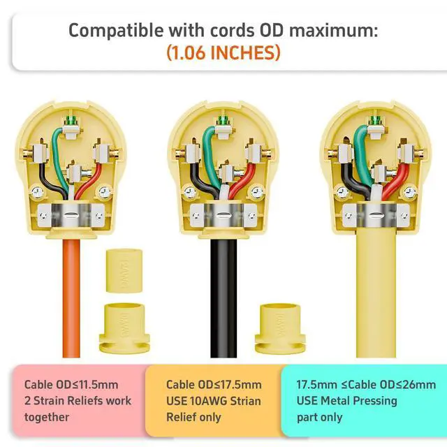 Alt view image 3 of 7 - (2Pack) Nema 14-30P Plug 30 Amp 125/250 Volt Angle Plug, Plugrand 30Amp Plug for Dyer and Ranges, Work with Cable OD Max. 1.06 Inch Yellow