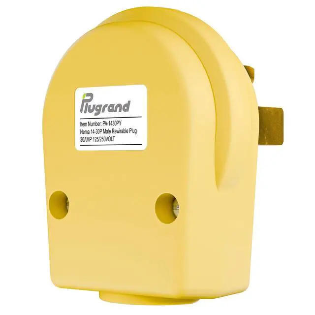 Alt view image 2 of 7 - Nema 14-30P Plug 30 Amp 125/250 Volt Angle Plug, Plugrand 30Amp Plug for Dyer and Ranges, Work with Cable OD Max. 1.06 Inch Yellow