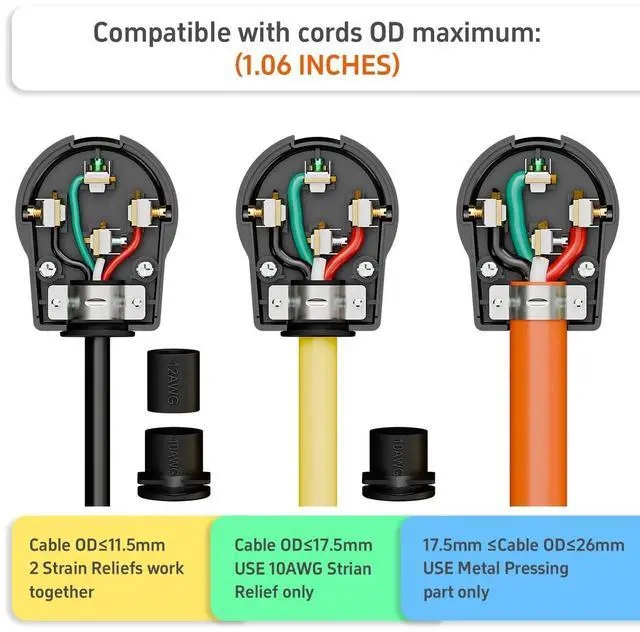 Alt view image 5 of 7 - Nema 14-30P Plug 30 Amp 125/250 Volt Angle Plug, 30Amp 125/250Volt Plug for Dyer and Ranges, Work with Cable OD Max. 1.06 Inch