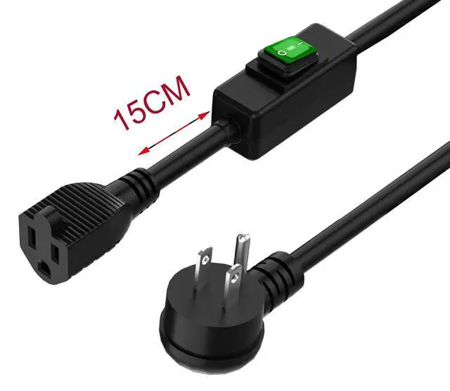 Alt view image 3 of 4 - Right Angle 5-15P to 5-15R Extension Switch Cord 3FT | SJTW 14AWG 3C IP57 Waterproof, in-Line On/Off Switch Extension Cord, Max.20A 125V Heavy Duty Inline Switch