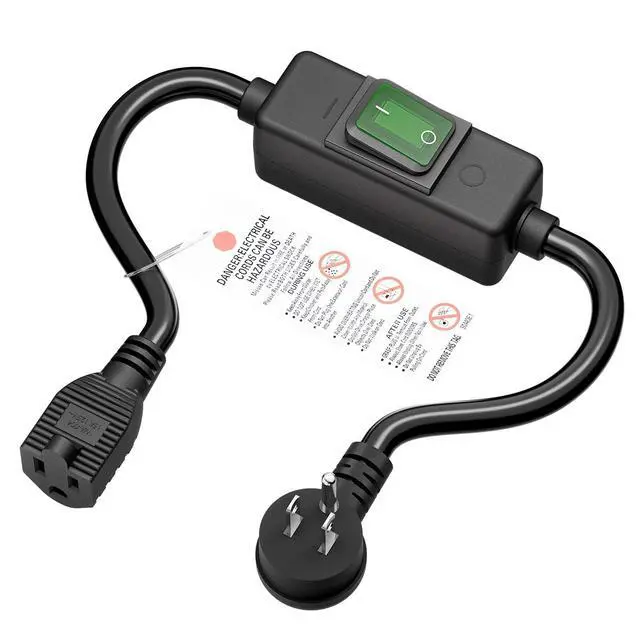 Alt view image 3 of 5 - Right Angle Outdoor Waterproof 5-15P to 5-15R Extension Switch Cord | JTW 14AWG 3C IP57 Waterproof, in-Line On/Off Switch Extension CordS, Max.20A 125V Heavy Duty Inline Switch1.5FT