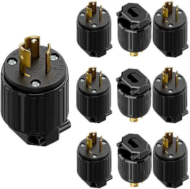 Main image of 10Pack NEMA L5-15P Locking Plug, Twist Lock Male 15Amp 125Volt Generator Plugs, Industrial Grade Lock in Male 15A/125V Connector, ETL Listed Heavy Duty Plug for Generators Black Color