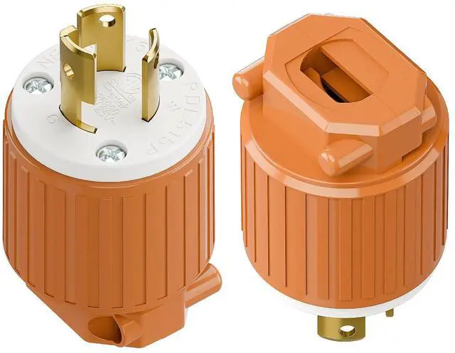 Main image of (2PACK) NEMA L5-15P Locking Plug, Twist Lock Male 15Amp 125Volt Generator Plugs, Industrial Grade Lock in Male 15A/125V Connector, ETL Listed Heavy Duty Plug for Generators Orange Color